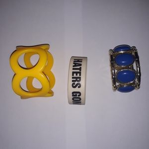Three bracelets yellow blue white haters gonna hate